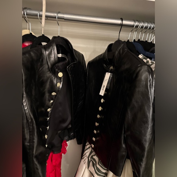 Alice + Olivia Black Leather Jacket with Gold Buttons - Picture 5 of 5